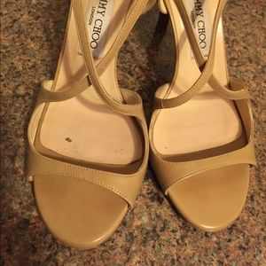 Jimmy Choo Nude Leather Strappy Sandals Heels 37.5